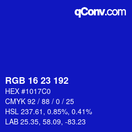 Color code: RGB 16 23 192 | qconv.com