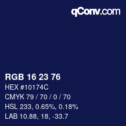 Color code: RGB 16 23 76 | qconv.com