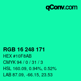 Color code: RGB 16 248 171 | qconv.com