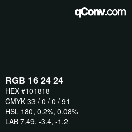 颜色代码: RGB 16 24 24 | qconv.com