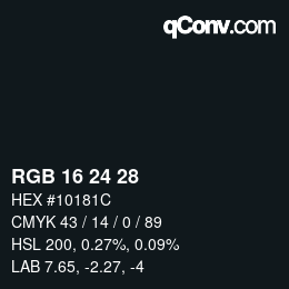 Color code: RGB 16 24 28 | qconv.com