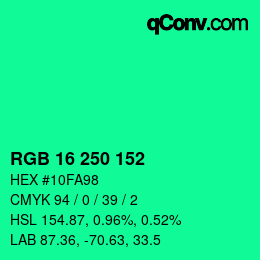 Color code: RGB 16 250 152 | qconv.com