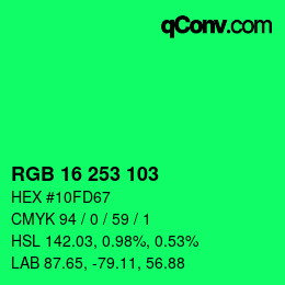 Color code: RGB 16 253 103 | qconv.com