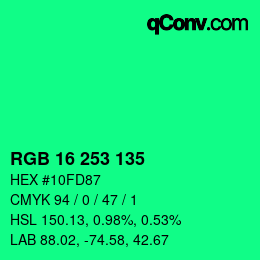 Color code: RGB 16 253 135 | qconv.com