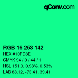 Color code: RGB 16 253 142 | qconv.com