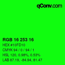 Color code: RGB 16 253 16 | qconv.com