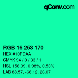 Color code: RGB 16 253 170 | qconv.com