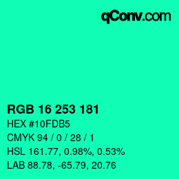 カラーコード: RGB 16 253 181 | qconv.com
