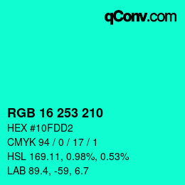 カラーコード: RGB 16 253 210 | qconv.com