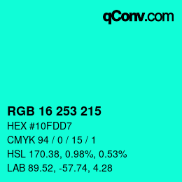 Color code: RGB 16 253 215 | qconv.com