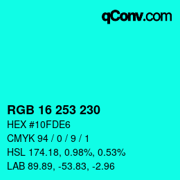Color code: RGB 16 253 230 | qconv.com