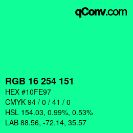 颜色代码: RGB 16 254 151 | qconv.com