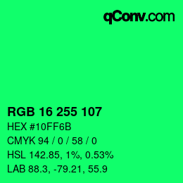 Color code: RGB 16 255 107 | qconv.com