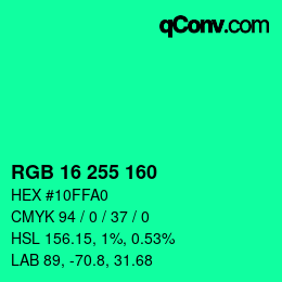 Color code: RGB 16 255 160 | qconv.com