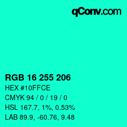 Color code: RGB 16 255 206 | qconv.com