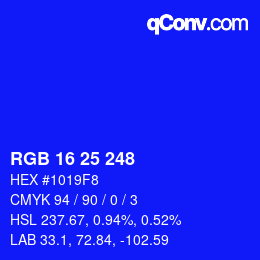 Color code: RGB 16 25 248 | qconv.com