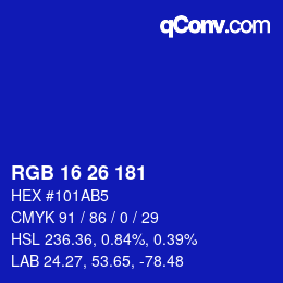 Color code: RGB 16 26 181 | qconv.com