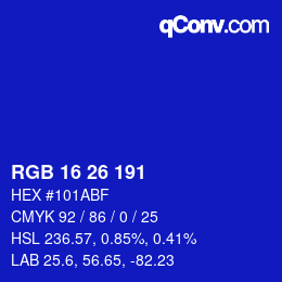 Color code: RGB 16 26 191 | qconv.com
