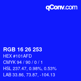 Color code: RGB 16 26 253 | qconv.com