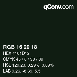 Color code: RGB 16 29 18 | qconv.com