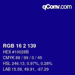 Color code: RGB 16 2 139 | qconv.com