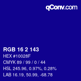 Color code: RGB 16 2 143 | qconv.com