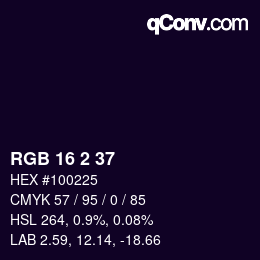 Color code: RGB 16 2 37 | qconv.com