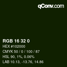 カラーコード: RGB 16 32 0 | qconv.com
