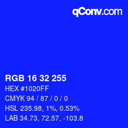 Color code: RGB 16 32 255 | qconv.com