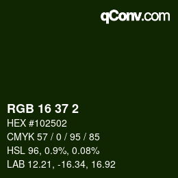 カラーコード: RGB 16 37 2 | qconv.com