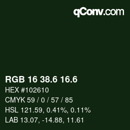 カラーコード: RGB 16 38.6 16.6 | qconv.com
