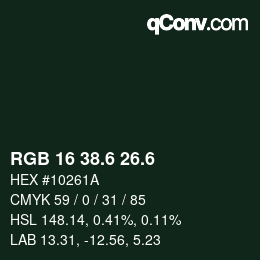 カラーコード: RGB 16 38.6 26.6 | qconv.com