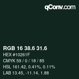 カラーコード: RGB 16 38.6 31.6 | qconv.com