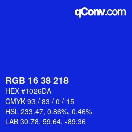 Color code: RGB 16 38 218 | qconv.com