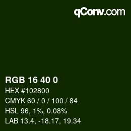 Código de color: RGB 16 40 0 | qconv.com