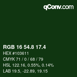 カラーコード: RGB 16 54.8 17.4 | qconv.com