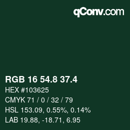 カラーコード: RGB 16 54.8 37.4 | qconv.com