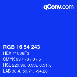 Color code: RGB 16 54 243 | qconv.com