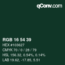 Color code: RGB 16 54 39 | qconv.com