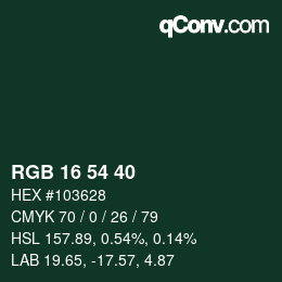 Color code: RGB 16 54 40 | qconv.com