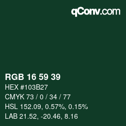 カラーコード: RGB 16 59 39 | qconv.com