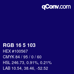 カラーコード: RGB 16 5 103 | qconv.com