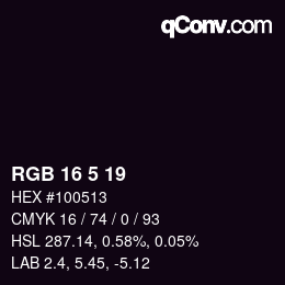 Color code: RGB 16 5 19 | qconv.com