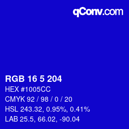 Color code: RGB 16 5 204 | qconv.com