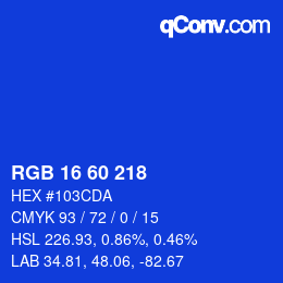 Color code: RGB 16 60 218 | qconv.com