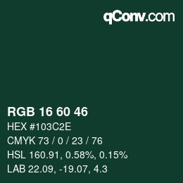 カラーコード: RGB 16 60 46 | qconv.com