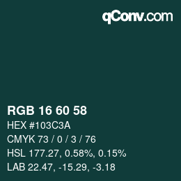 カラーコード: RGB 16 60 58 | qconv.com