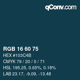 カラーコード: RGB 16 60 75 | qconv.com