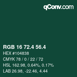 カラーコード: RGB 16 72.4 56.4 | qconv.com