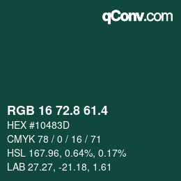 カラーコード: RGB 16 72.8 61.4 | qconv.com
